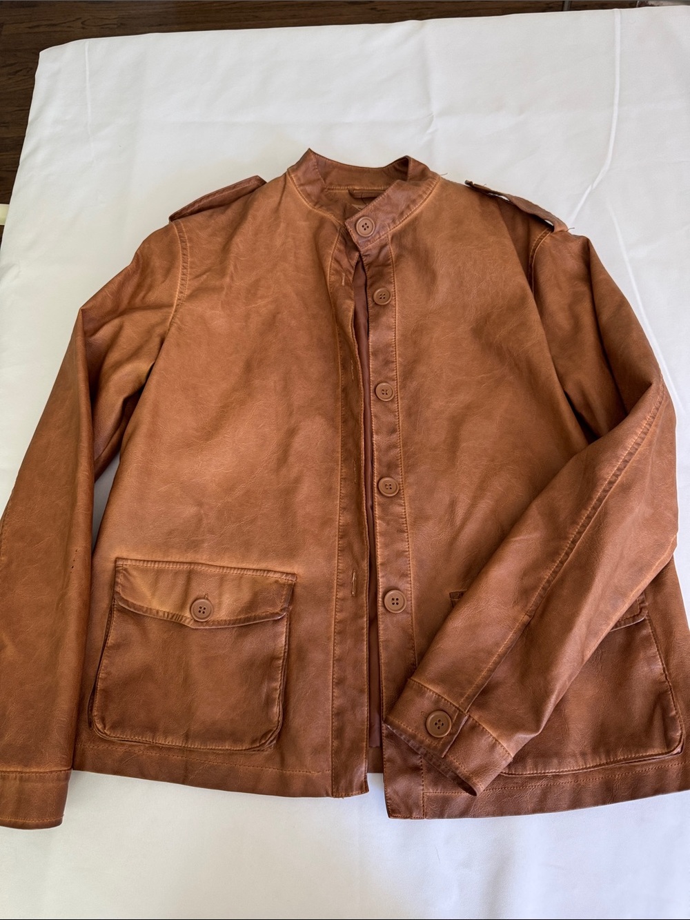 Max Studio Chestnut Brown Faux Leather Button Jacket